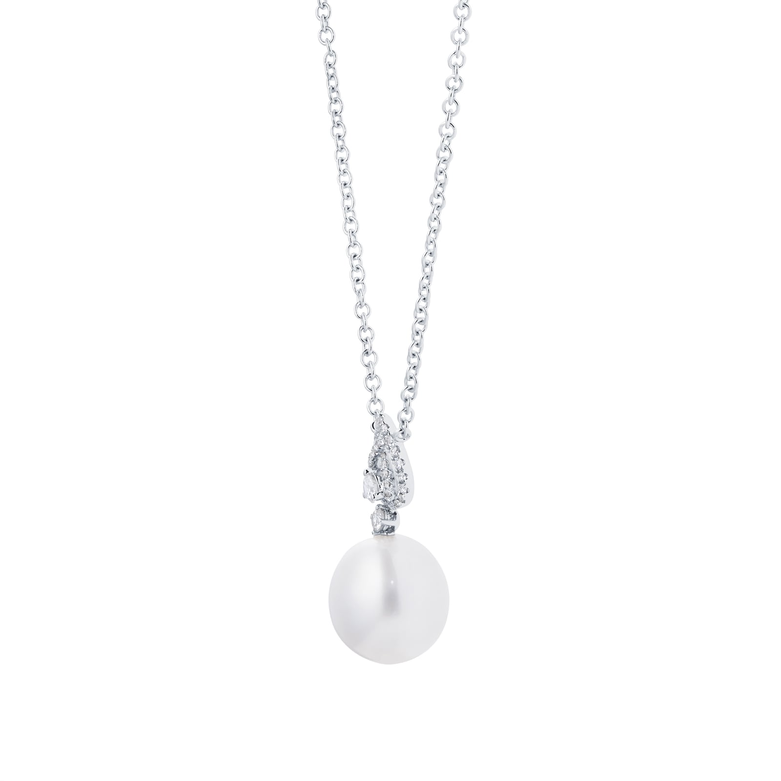 Kiki McDonough Pearls 18ct White Gold, Pearl & Tiered Pear 0.29cttw Diamond Detail Necklace Kiki McDonough Pearls 18ct White Gold, Pearl & Tiered Pear 0.29cttw Diamond Detail Necklace