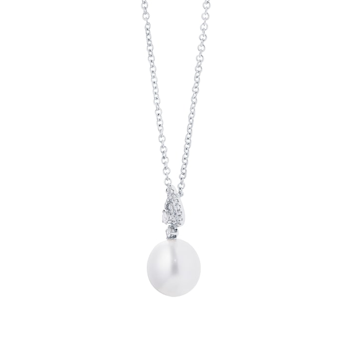 Kiki McDonough Pearls 18ct White Gold, Pearl & Tiered Pear 0.29cttw Diamond Detail Necklace