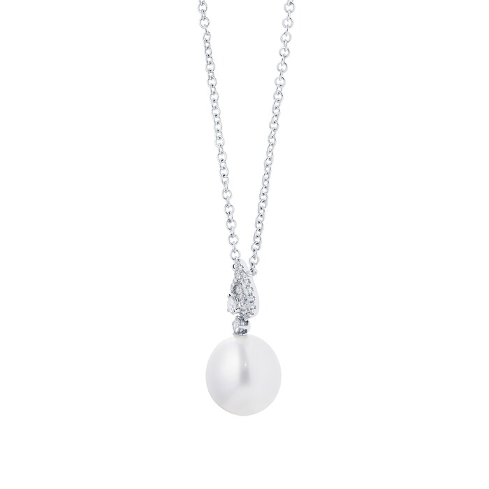 Kiki McDonough Pearls 18ct White Gold, Pearl & Tiered Pear 0.29cttw Diamond Detail Necklace