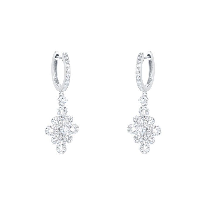 Kiki McDonough Lace 18ct White Gold and 0.42ct Filigree Diamond Detail and Diamond Hoop Earrings