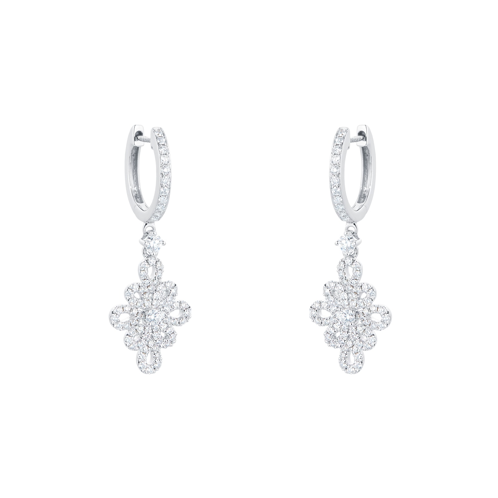 Kiki McDonough Lace 18ct White Gold and 0.42ct Filigree Diamond Detail and Diamond Hoop Earrings