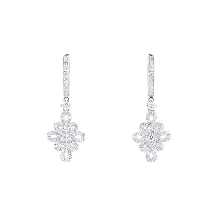 Kiki McDonough Lace 18ct White Gold and 0.42ct Filigree Diamond Detail and Diamond Hoop Earrings