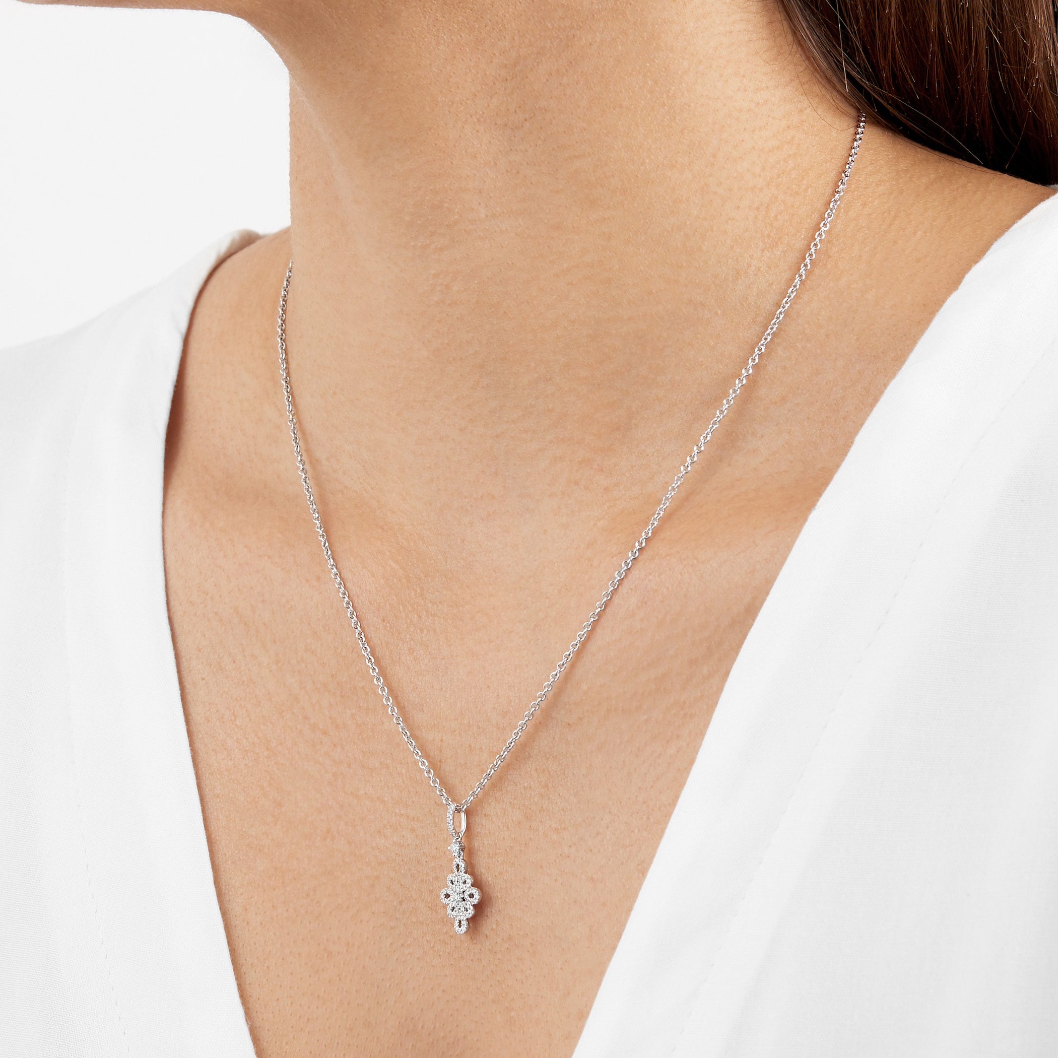 Kiki McDonough Lace 18ct White Gold and 0.36ct Filigree Diamond Detail Pendent Kiki McDonough Lace 18ct White Gold and 0.36ct Filigree Diamond Detail Pendent
