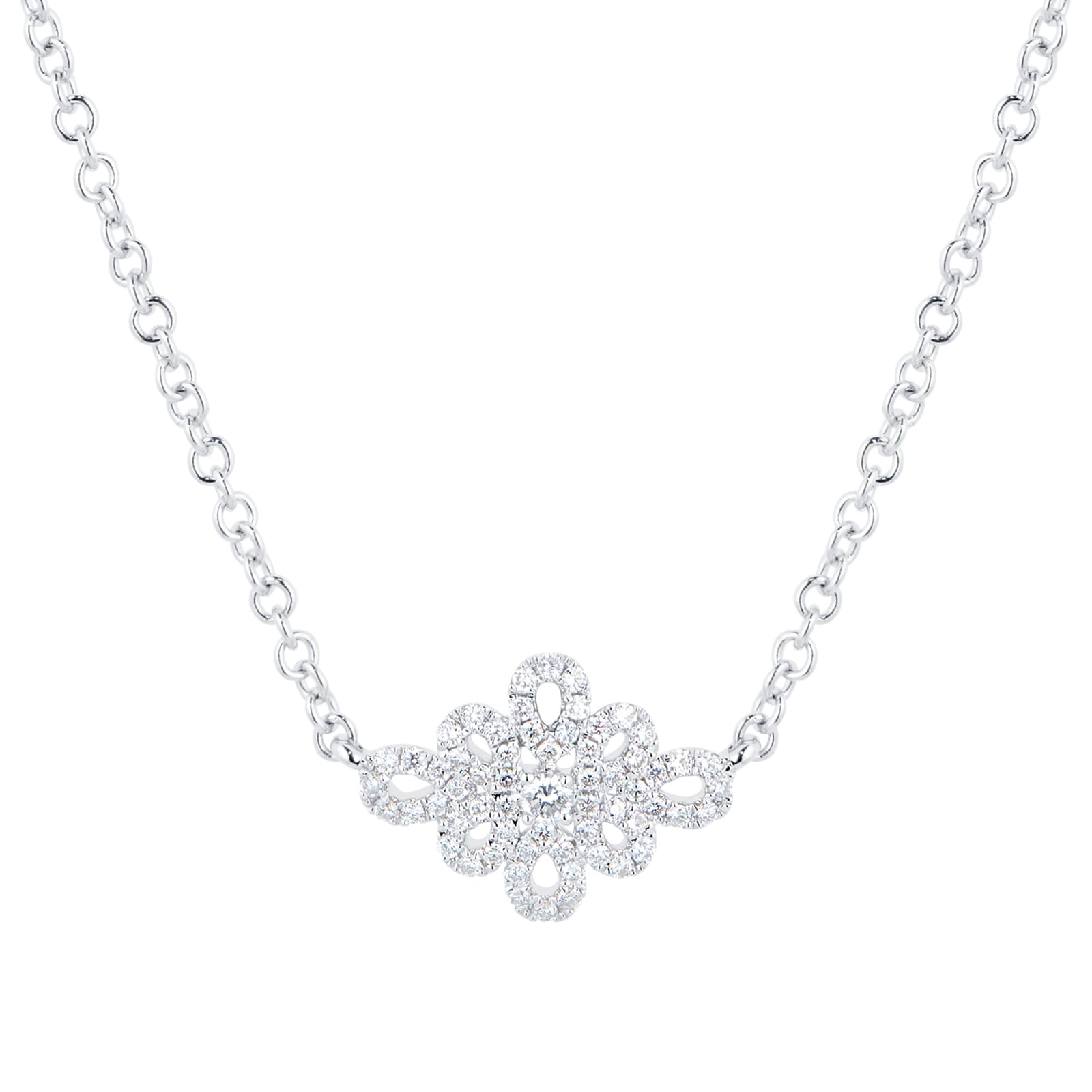 Kiki McDonough Lace 18ct White Gold and 0.24ct Diamond Filigree Detail Necklace