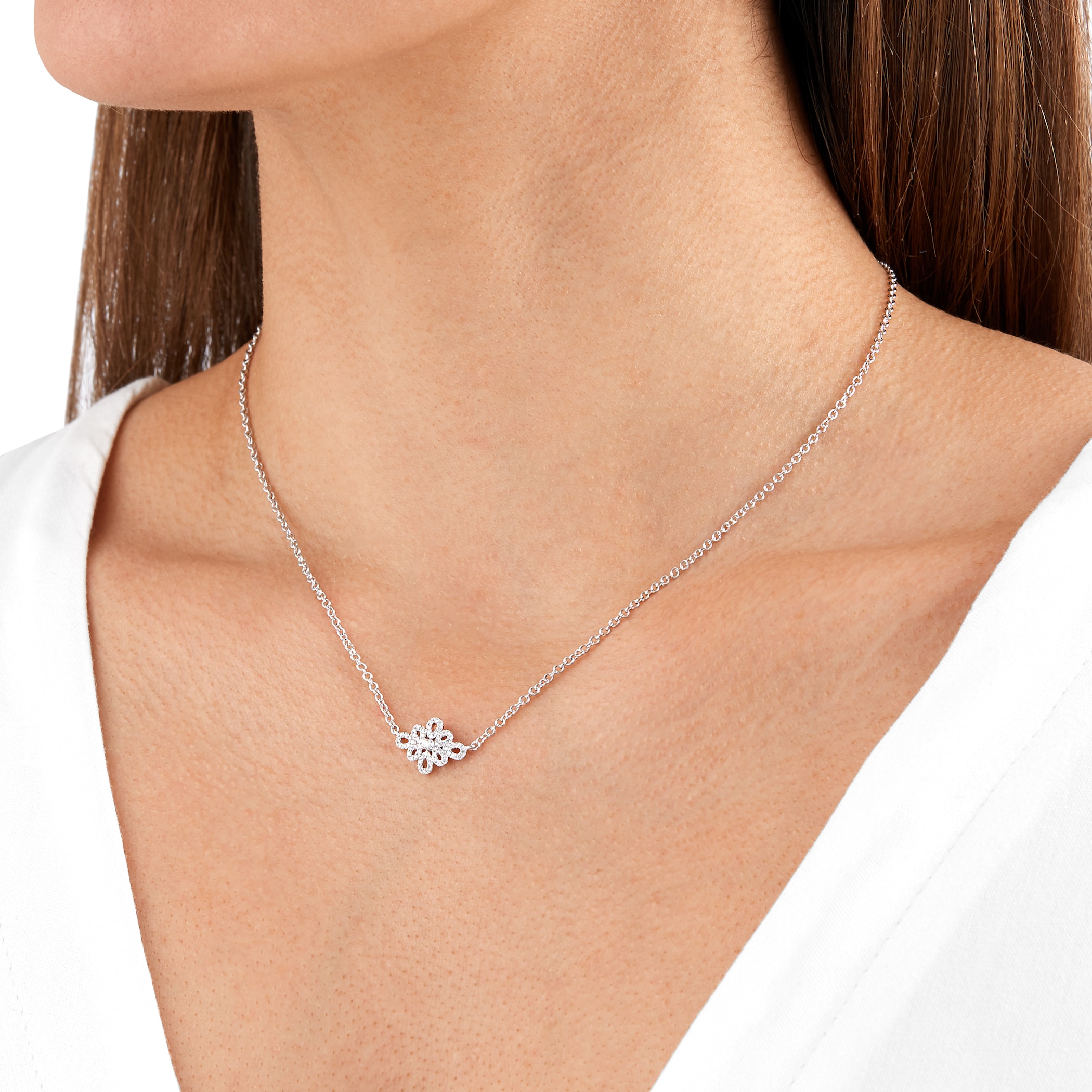 Kiki McDonough Lace 18ct White Gold and 0.24ct Diamond Filigree Detail Necklace Kiki McDonough Lace 18ct White Gold and 0.24ct Diamond Filigree Detail Necklace