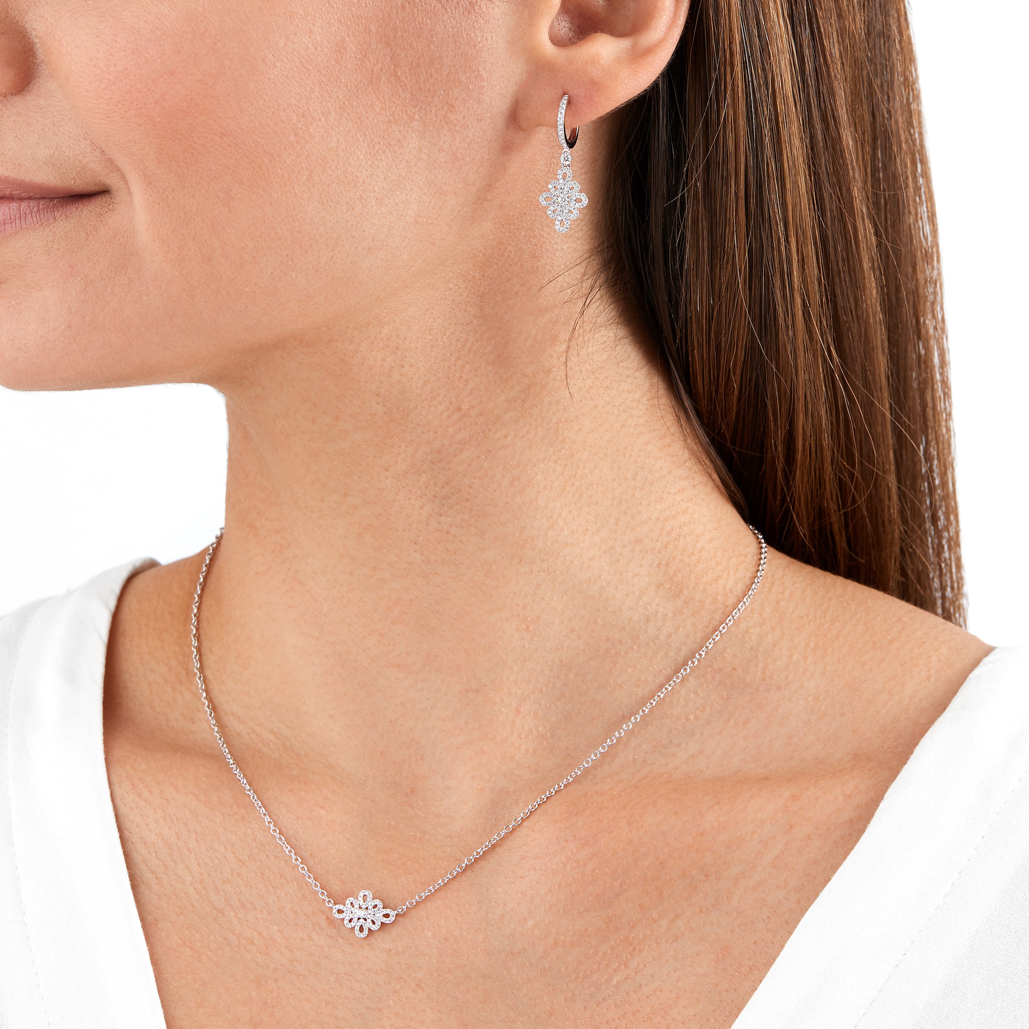 Kiki McDonough Lace 18ct White Gold and 0.24ct Diamond Filigree Detail Necklace Kiki McDonough Lace 18ct White Gold and 0.24ct Diamond Filigree Detail Necklace