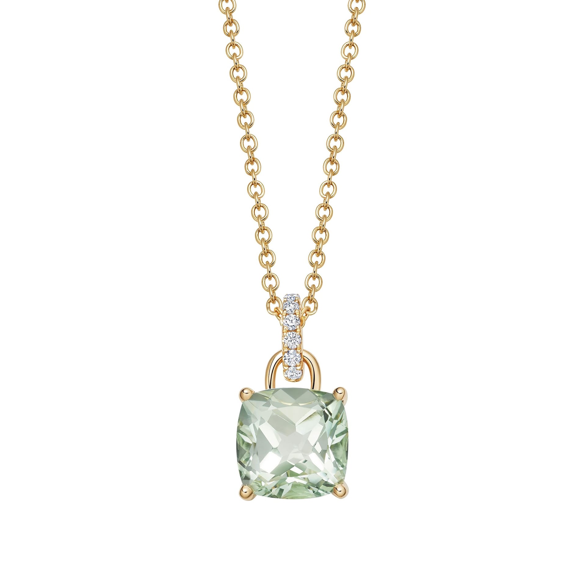 Kiki McDonough Kiki Cushion 18ct Yellow Gold, Green Amethyst Pendant With 0.10cttw Diamond Loop