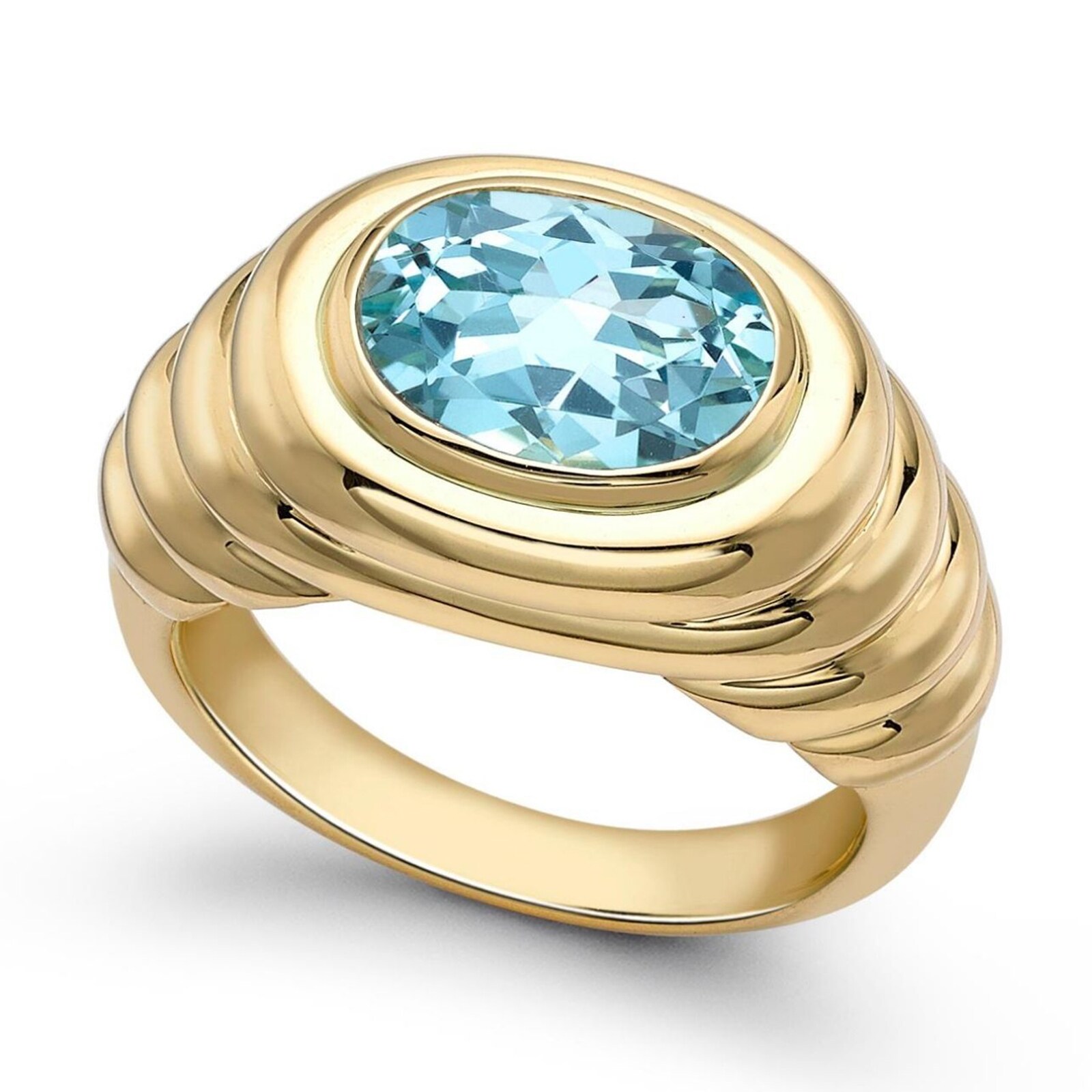 Kiki McDonough Kiki Classics 18ct Yellow Gold and Blue Topaz Plain Ripple Ring