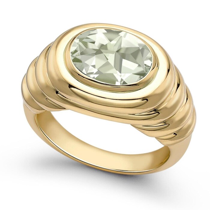 Kiki McDonough Kiki Classics 18ct Yellow Gold, Green Amethyst Mini Ripple Ring - Ring Size M