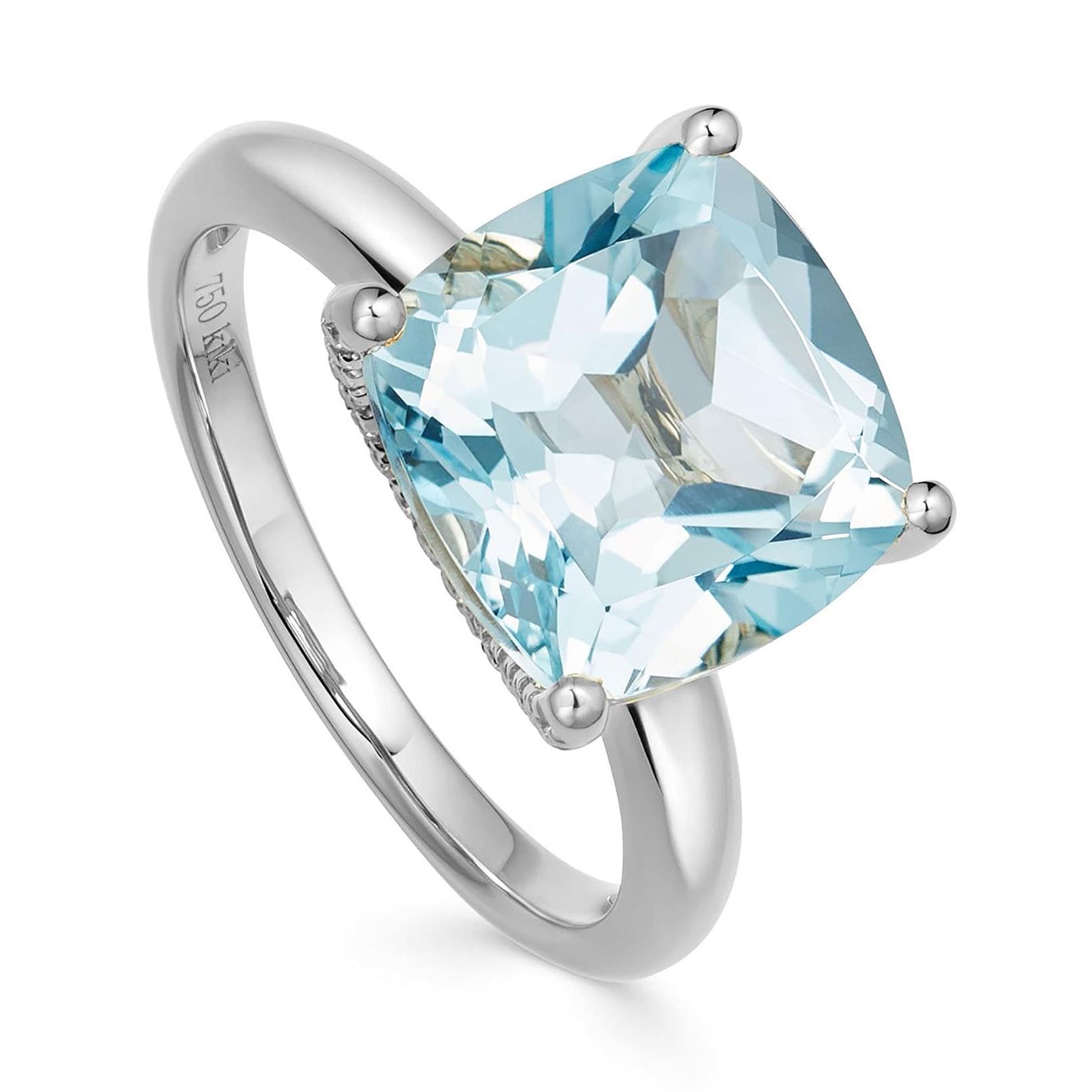 Kiki Cushion 18ct White Gold, Diamond Claw & Blue Topaz Ring - Ring Size J