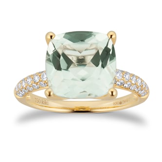 Kiki McDonough Kiki Cushion 18ct Yellow Gold Tapered 0.35cttw Diamond Shoulders & Green Amethyst Ring