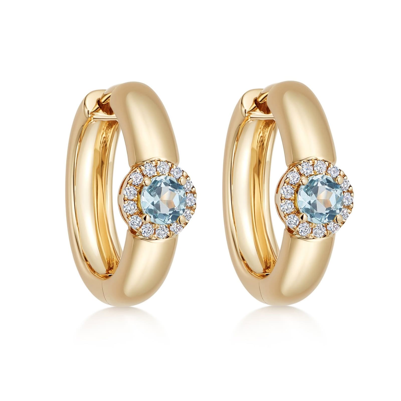 18ct Yellow Gold Olivia 0.11cttw Diamond & Blue Topaz Hoop Earrings