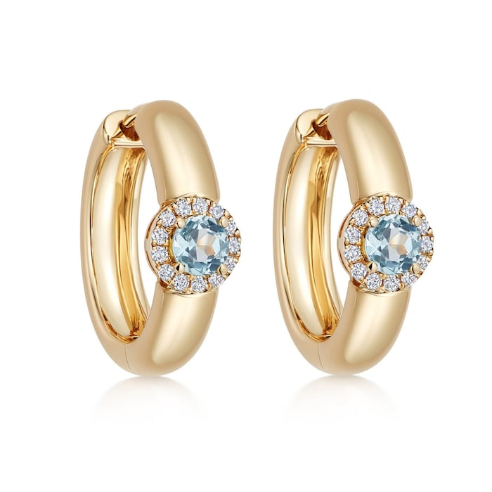 Kiki McDonough 18ct Yellow Gold Olivia 0.11cttw Diamond & Blue Topaz Hoop Earrings