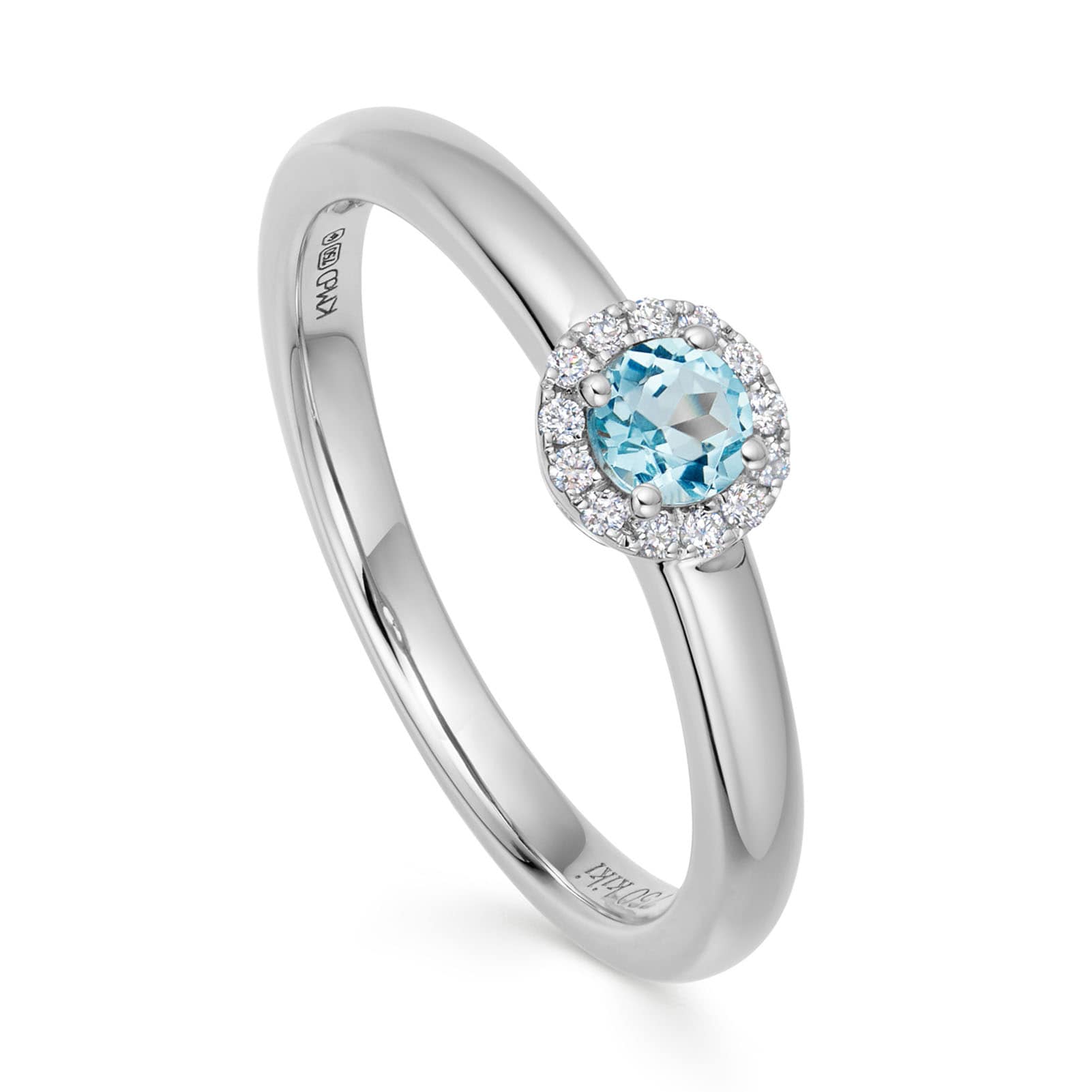 18ct White Gold Grace Blue Topaz & 0.05cttw Diamond Mini Ring - Ring Size M