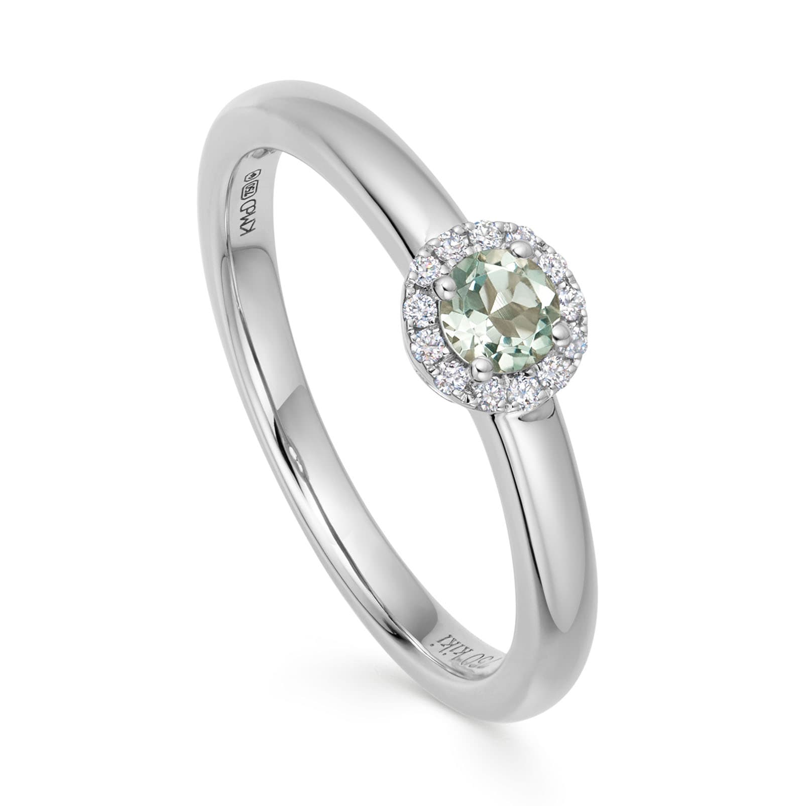 18ct White Gold Grace Green Amethyst & 0.05cttw Diamond Mini Ring