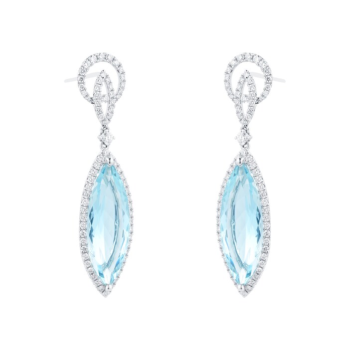 Kiki McDonough 18ct White Gold 6.60ct Diamond & Aquamarine Earrings