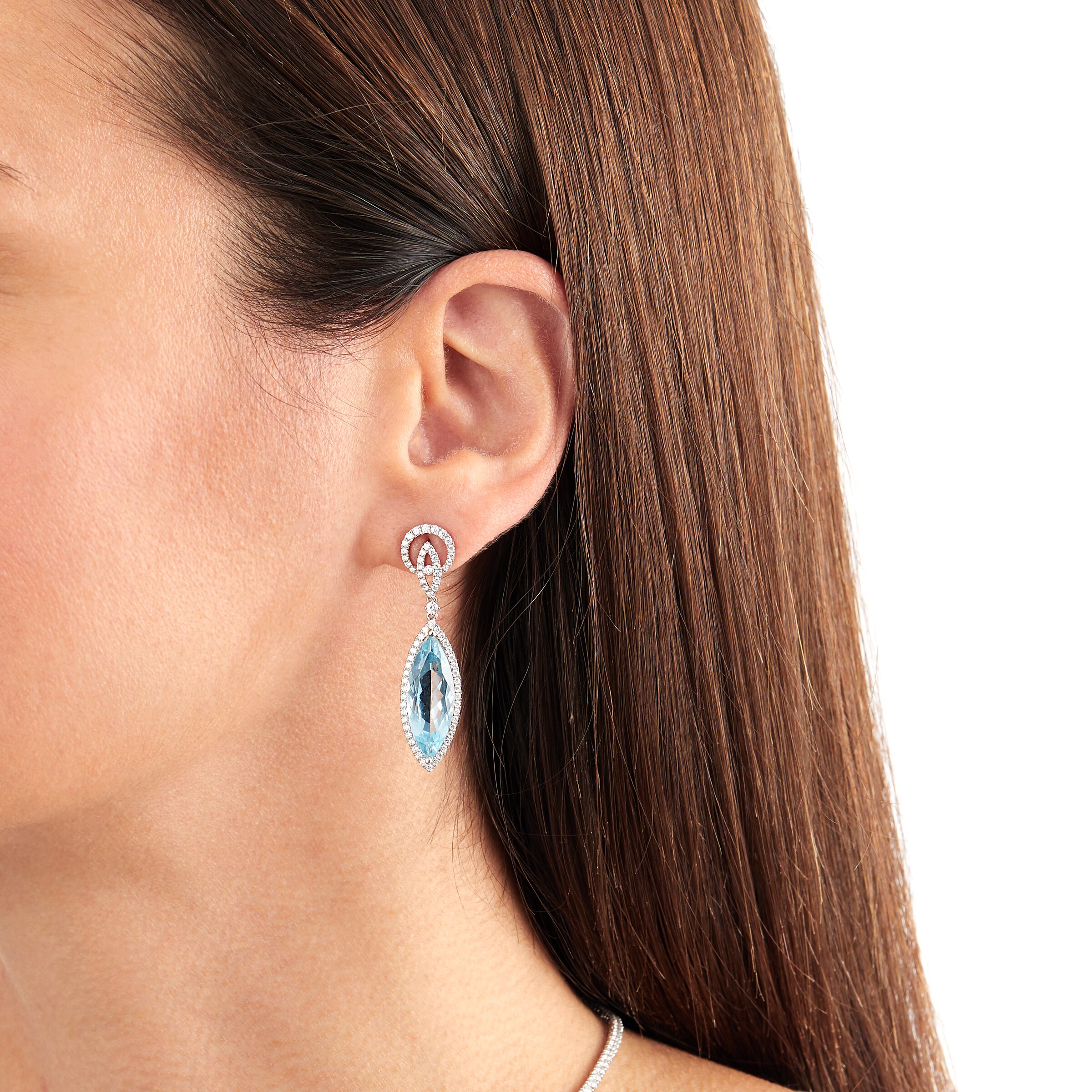 Kiki McDonough 18ct White Gold 6.60ct Diamond & Aquamarine Earrings