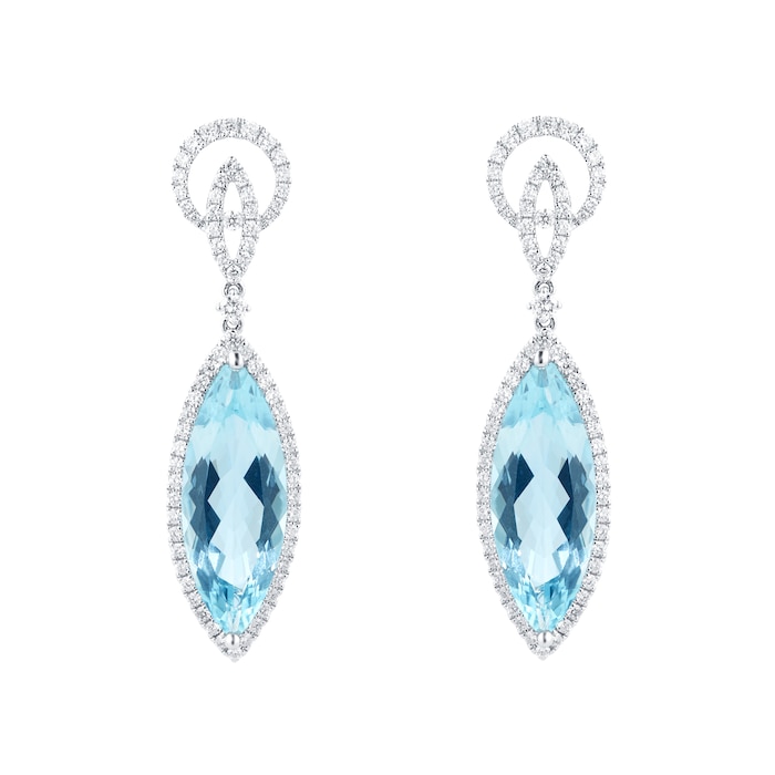 Kiki McDonough 18ct White Gold 6.60ct Diamond & Aquamarine Earrings