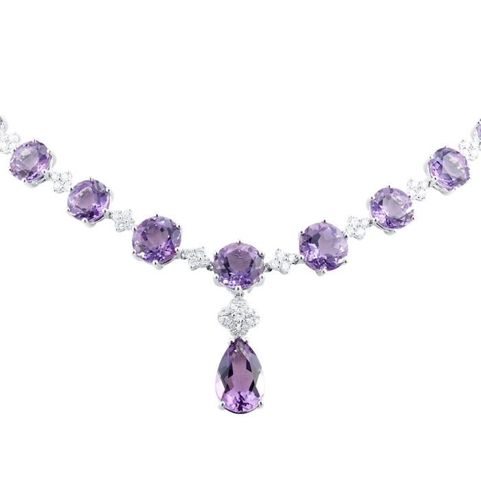 Kiki McDonough 18ct White Gold 2.97ct Diamond & Amethyst Teardrop Necklace