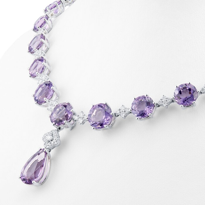 Kiki McDonough 18ct White Gold 2.97ct Diamond & Amethyst Teardrop Necklace