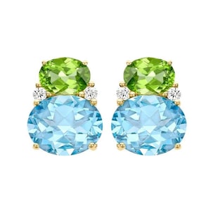 Kiki McDonough Kiki Classic 18ct Yellow Gold Peridot, Blue Topaz Double Oval & 0.12cttw Diamond Studs