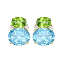 37940084 - Kiki Classic 18ct Yellow Gold Peridot, Blue Topaz Double Oval & 0.12cttw Diamond Studs