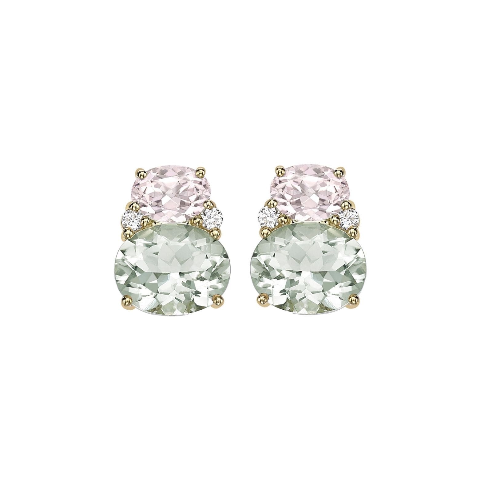 Kiki McDonough Kiki Classic 18ct Yellow Gold Morganite, Green Amethyst & 0.12cttw Diamond Double Oval Studs Kiki McDonough Kiki Classic 18ct Yellow Gold Morganite, Green Amethyst & 0.12cttw Diamond Double Oval Studs