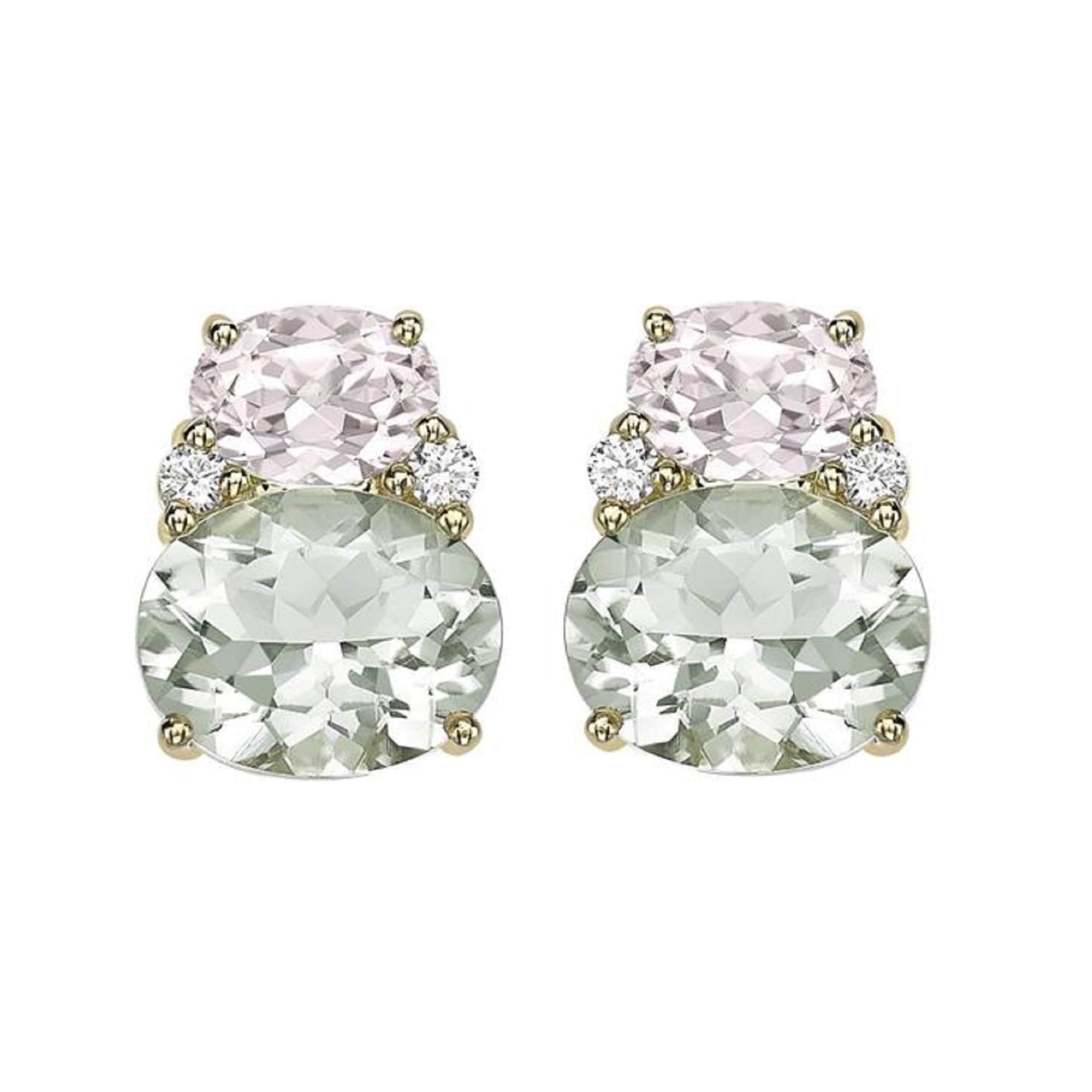 Kiki McDonough Kiki Classic 18ct Yellow Gold Morganite, Green Amethyst & 0.12cttw Diamond Double Oval Studs