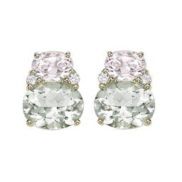 37940085 - Kiki Classic 18ct Yellow Gold Morganite, Green Amethyst & 0.12cttw Diamond Double Oval Studs