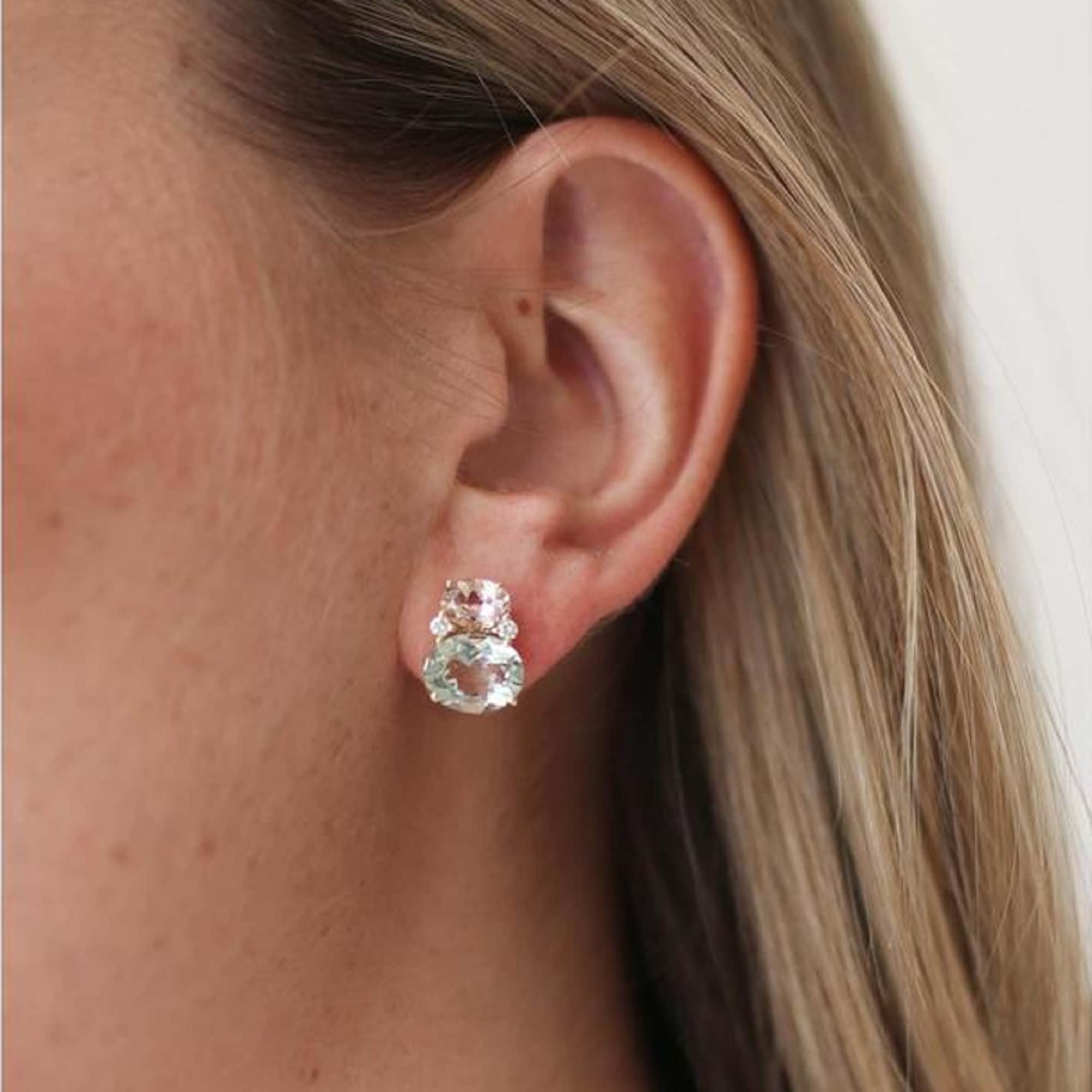 Kiki McDonough Kiki Classic 18ct Yellow Gold Morganite, Green Amethyst & 0.12cttw Diamond Double Oval Studs Kiki McDonough Kiki Classic 18ct Yellow Gold Morganite, Green Amethyst & 0.12cttw Diamond Double Oval Studs