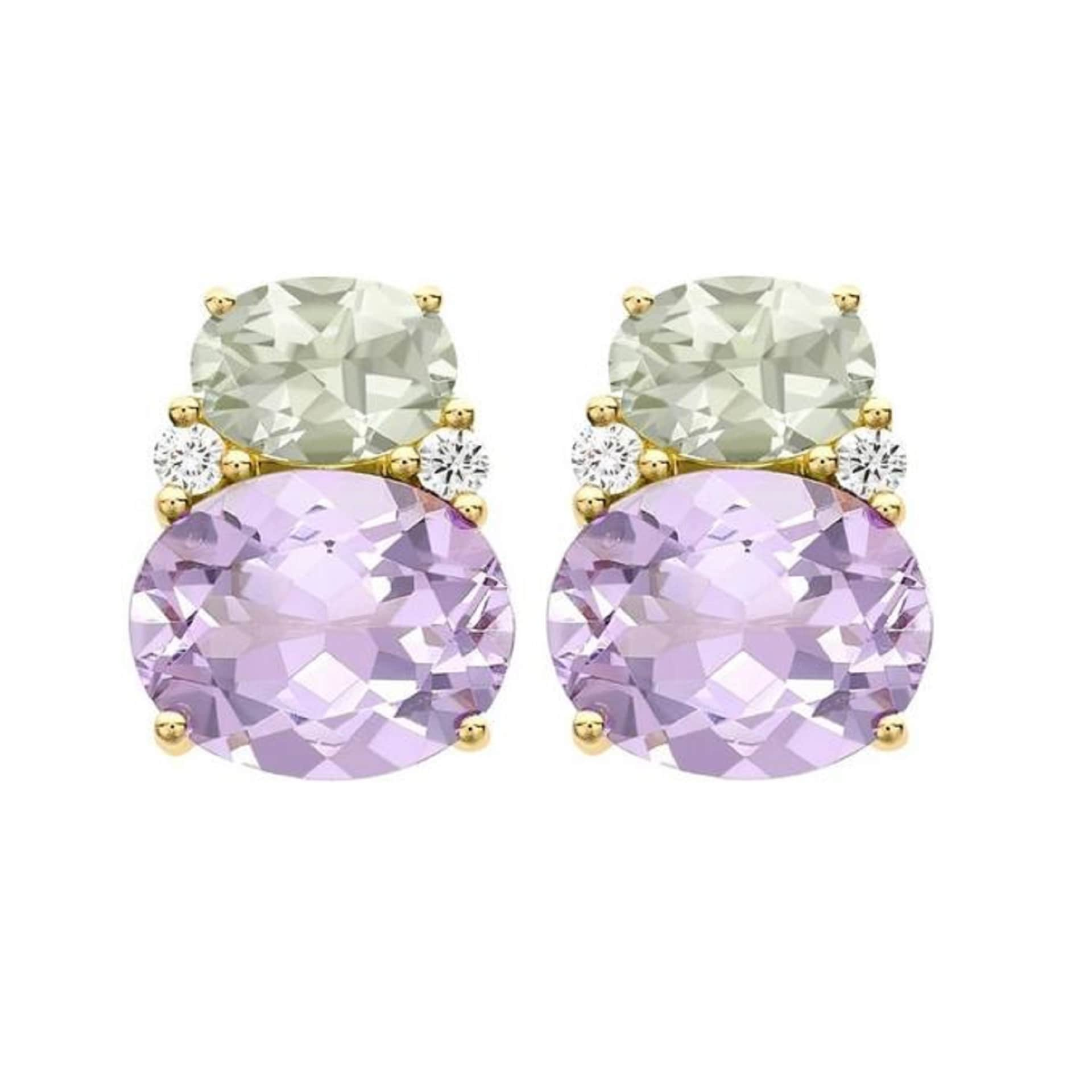 Kiki McDonough Kiki Classic 18ct Yellow Gold Lavender Amethyst, Green Amethyst & 0.12cttw Diamond Double Oval Studs