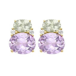 37940086 - Kiki Classic 18ct Yellow Gold Lavender Amethyst, Green Amethyst & 0.12cttw Diamond Double Oval Studs