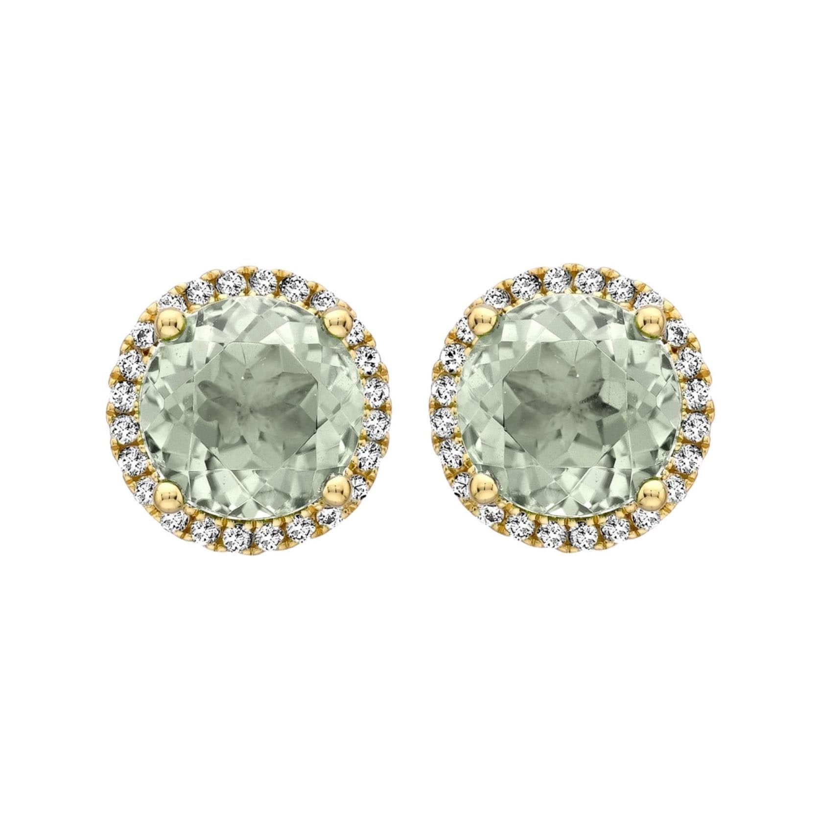 18ct yellow gold grace green amethyst & 0.19cttw diamond stud earrings