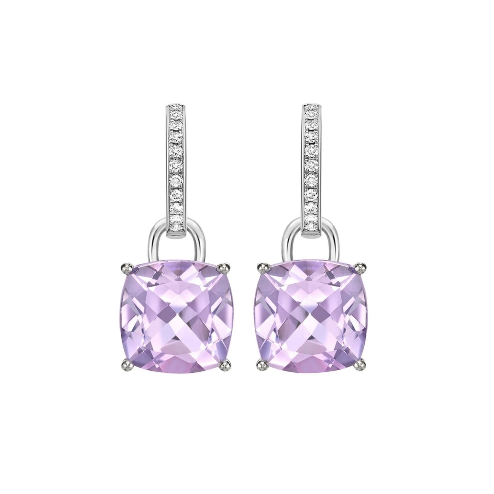 Kiki McDonough Kiki Classics 18ct White Gold, Cushion Cut Lavender Amethyst & 0.13cttw Diamond Detachable Hoop Earrings Kiki McDonough Kiki Classics 18ct White Gold, Cushion Cut Lavender Amethyst & 0.13cttw Diamond Detachable Hoop Earrings