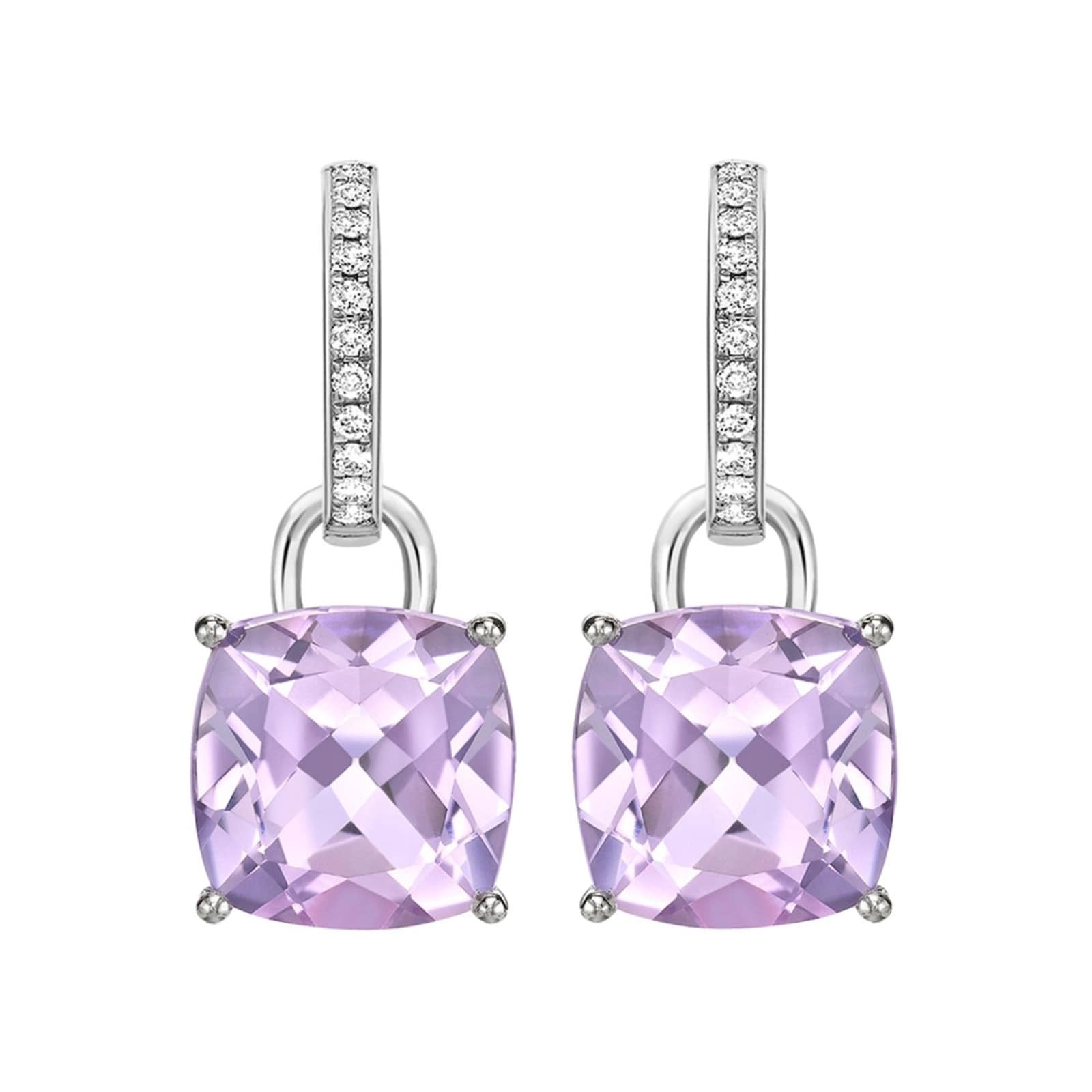 Kiki McDonough Kiki Classics 18ct White Gold, Cushion Cut Lavender Amethyst & 0.13cttw Diamond Detachable Hoop Earrings