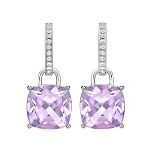 Kiki McDonough Kiki Classics 18ct White Gold, Cushion Cut Lavender Amethyst & 0.13cttw Diamond Detachable Hoop Earrings