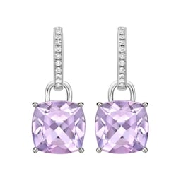 37940090 - Kiki Classics 18ct White Gold, Cushion Cut Lavender Amethyst & 0.13cttw Diamond Detachable Hoop Earrings