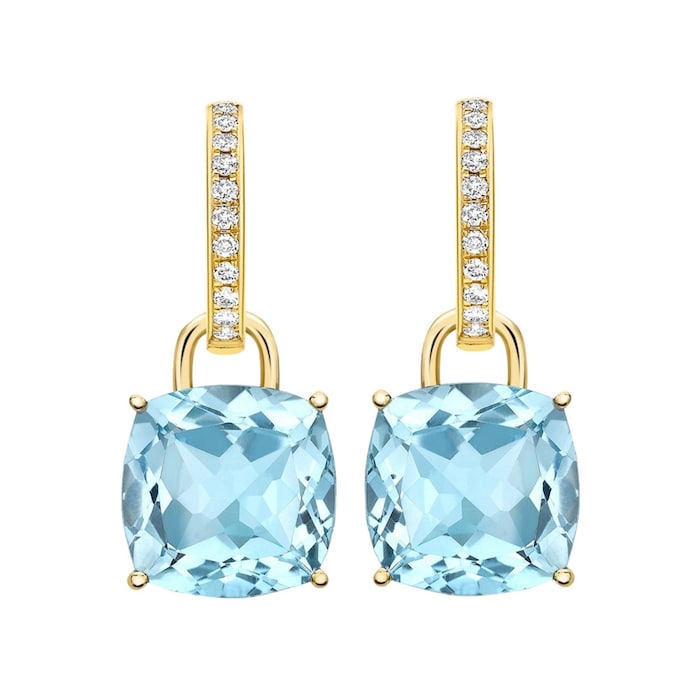 Kiki McDonough Kiki Classics 18ct Yellow Gold, Cushion Cut Blue Topaz & 0.13cttw Diamond Detachable Hoop Earrings