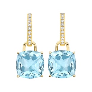 Kiki McDonough Kiki Classics 18ct Yellow Gold, Cushion Cut Blue Topaz & 0.13cttw Diamond Detachable Hoop Earrings