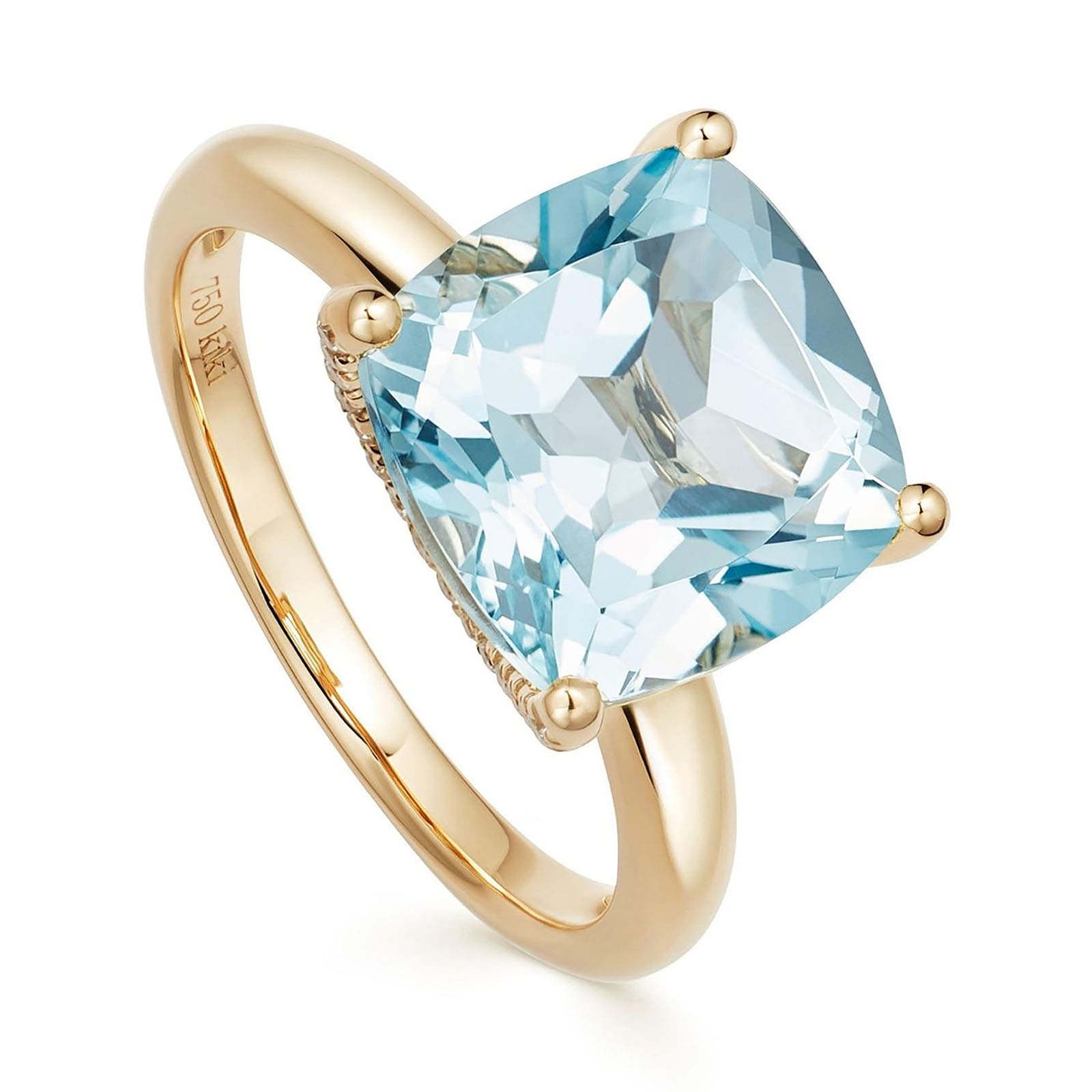 Kiki Cushion 18ct Yellow Gold, Diamond Claw & Blue Topaz Ring - Ring Size N