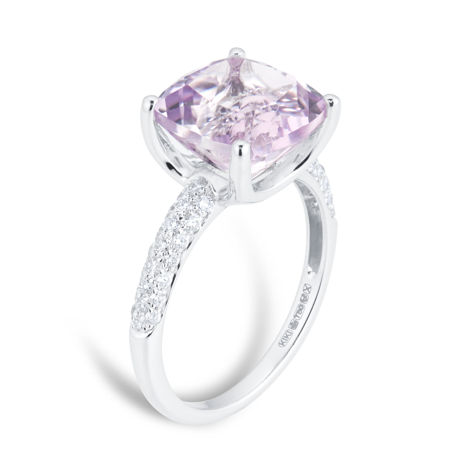 Kiki McDonough Kiki Cushion 18ct White Gold Tapered 0.35cttw Diamond Shoulders & Lavender Amethyst Ring Kiki McDonough Kiki Cushion 18ct White Gold Tapered 0.35cttw Diamond Shoulders & Lavender Amethyst Ring