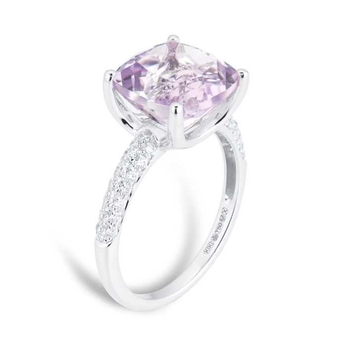 Kiki McDonough Kiki Cushion 18ct White Gold Tapered 0.35cttw Diamond Shoulders & Lavender Amethyst Ring