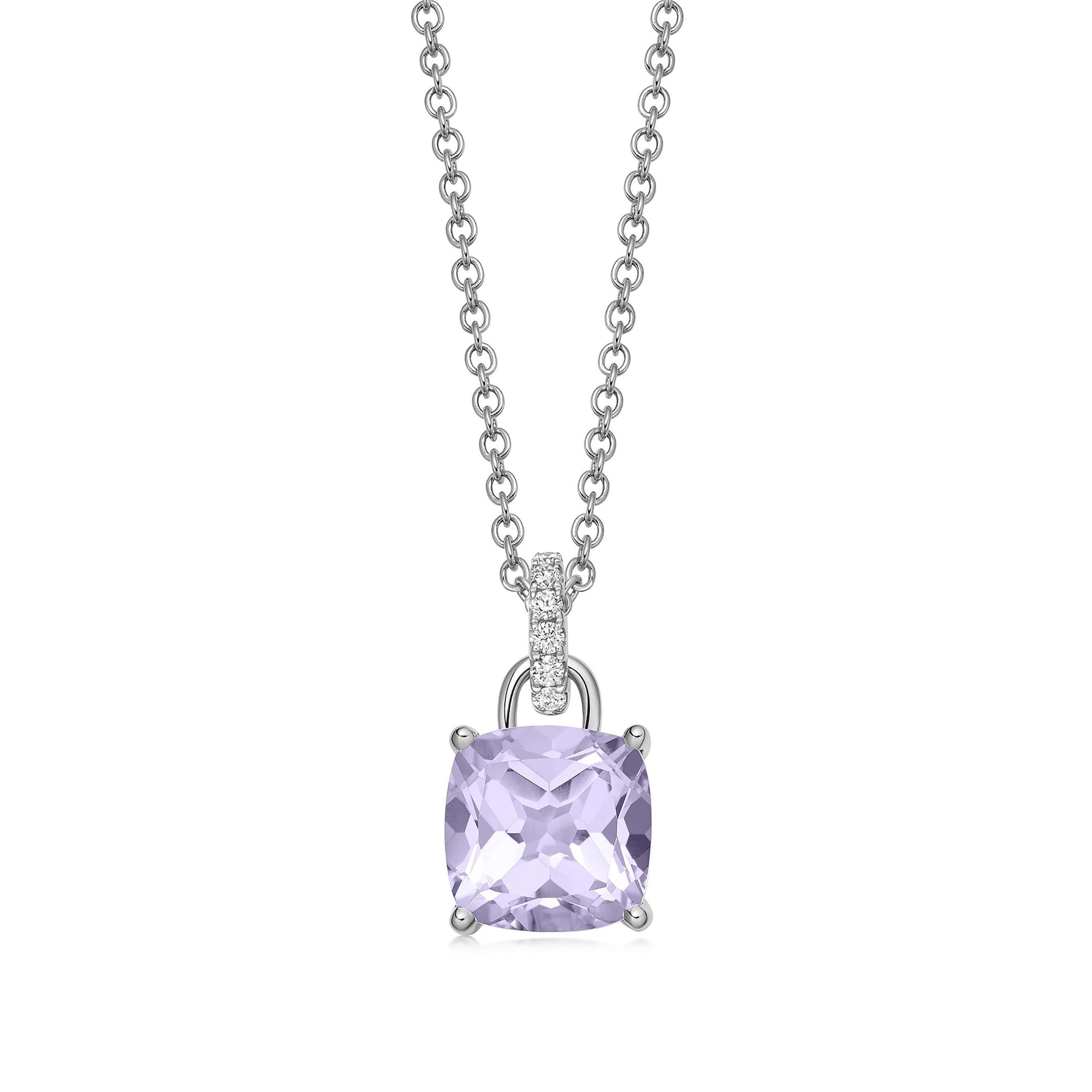 Kiki McDonough Kiki Cushion 18ct White Gold Lavender Amethyst Pendant With 0.10cttw Diamond