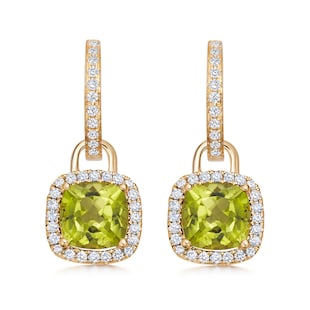 Kiki McDonough 18ct Yellow Gold Mini Cushion Peridot & 0.32ct Diamond Drop Earrings