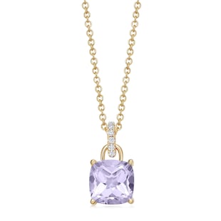 Kiki McDonough 18ct Yellow Gold Mini Cushion Lavender Amethyst & 0.10ct Diamond Pendant