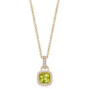 Kiki McDonough 18ct Yellow Gold Mini Cushion Peridot & 0.20ct Diamond Halo Pendant