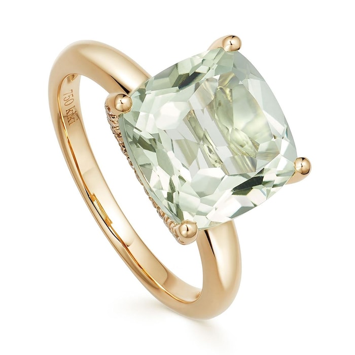 Kiki McDonough Kiki Cushion 18ct Yellow Gold, 0.11ct Diamond Claw & Green Amethyst Ring