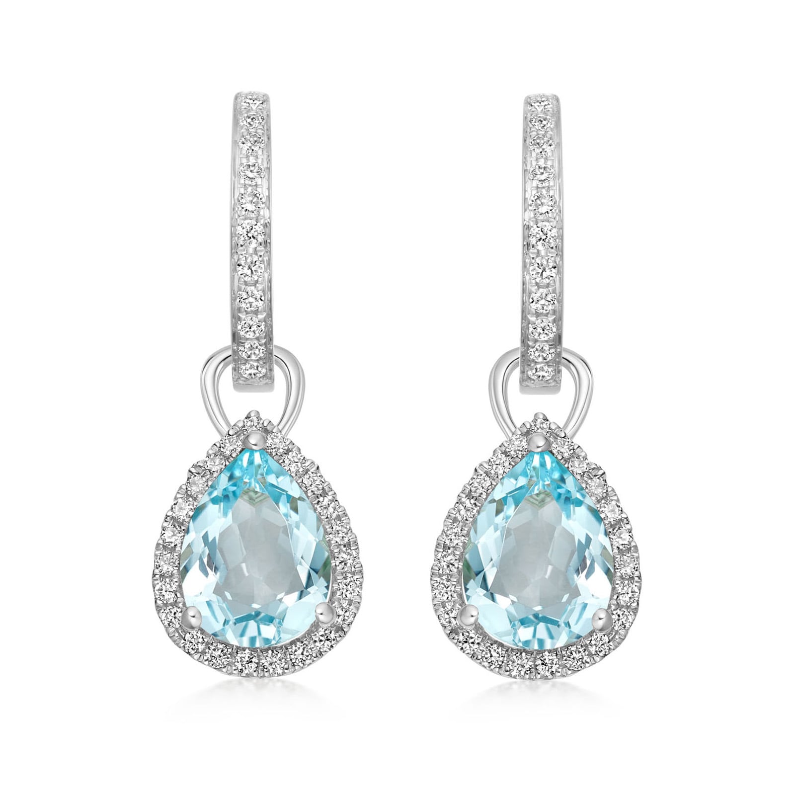 18ct White Gold 0.28ct Diamond & Blue Topaz Drop Earrings image