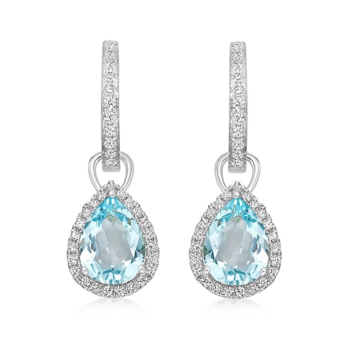 Kiki McDonough 18ct White Gold 0.28ct Diamond & Blue Topaz Drop Earrings