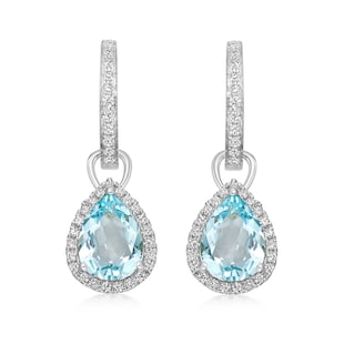 Kiki McDonough 18ct White Gold 0.28ct Diamond & Blue Topaz Drop Earrings
